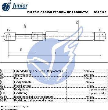 JUNIOR GS28140 - Plinski amortizer, prtljaznik/utovarni prostor www.molydon.hr