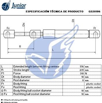 JUNIOR GS28106 - Plinski amortizer, prtljaznik/utovarni prostor www.molydon.hr