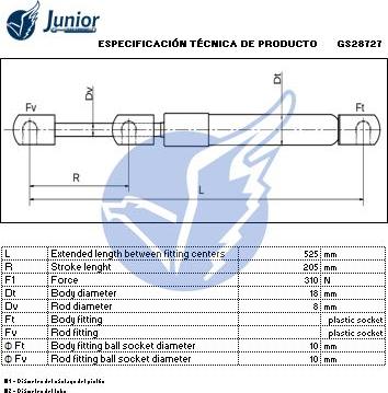 JUNIOR GS28727 - Plinski amortizer, prtljaznik/utovarni prostor www.molydon.hr