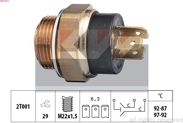 KW 550 612 - Prekidač temperature, ventilator radijatora / klima uređaja www.molydon.hr