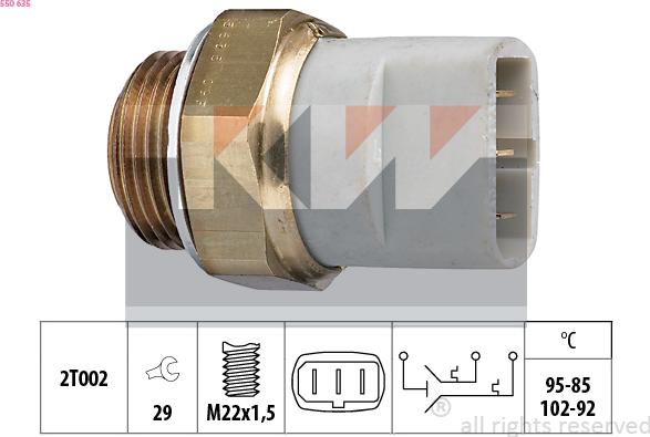 KW 550 635 - Prekidač temperature, ventilator radijatora / klima uređaja www.molydon.hr