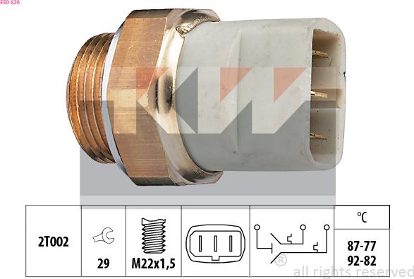 KW 550 626 - Prekidač temperature, ventilator radijatora / klima uređaja www.molydon.hr