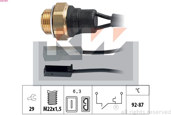 KW 550 001 - Prekidač temperature, ventilator radijatora / klima uređaja www.molydon.hr