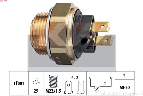 KW 550 034 - Prekidač temperature, ventilator radijatora / klima uređaja www.molydon.hr