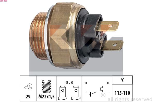 KW 550 135 - Prekidač temperature, ventilator radijatora / klima uređaja www.molydon.hr