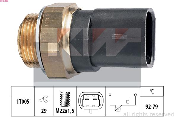 KW 550 288 - Prekidač temperature, ventilator radijatora / klima uređaja www.molydon.hr