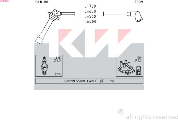 KW 359 884 - Set kablova za paljenje www.molydon.hr