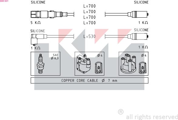 KW 360 551 - Set kablova za paljenje www.molydon.hr