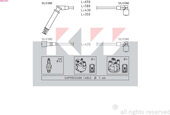 KW 360 237 - Set kablova za paljenje www.molydon.hr