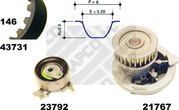 Mapco 41731/1 - Vodena pumpa sa kompletom zupčastog remena www.molydon.hr