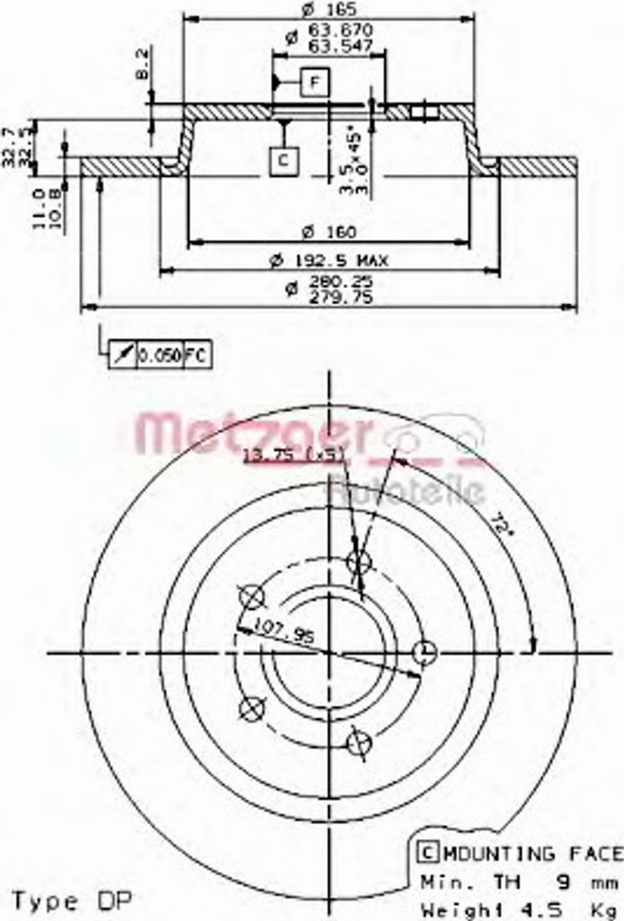 Metzger 14901V - Kočioni disk www.molydon.hr