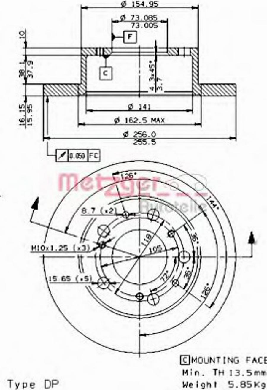 Metzger 14075E - Kočioni disk www.molydon.hr