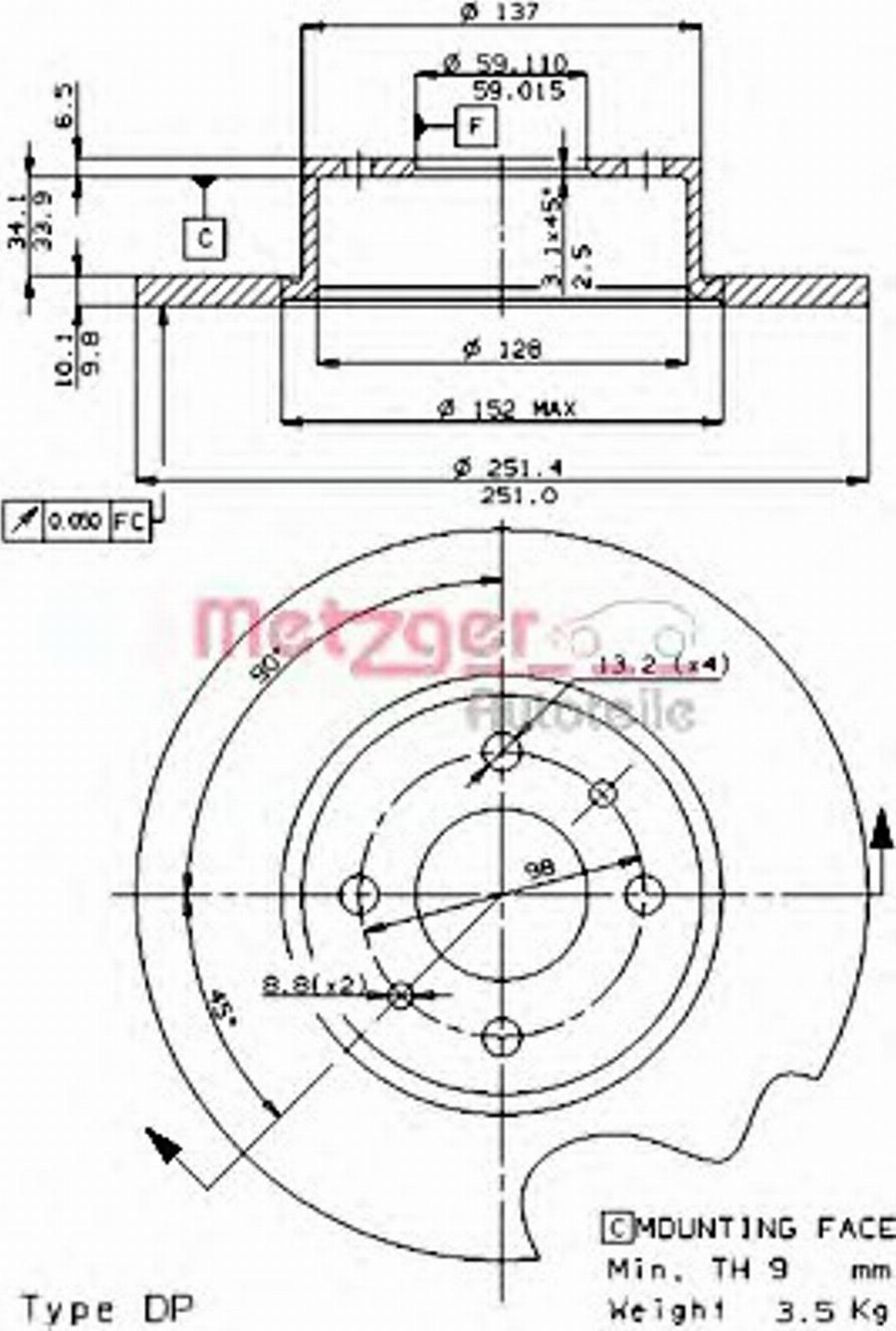 Metzger 14078E - Kočioni disk www.molydon.hr