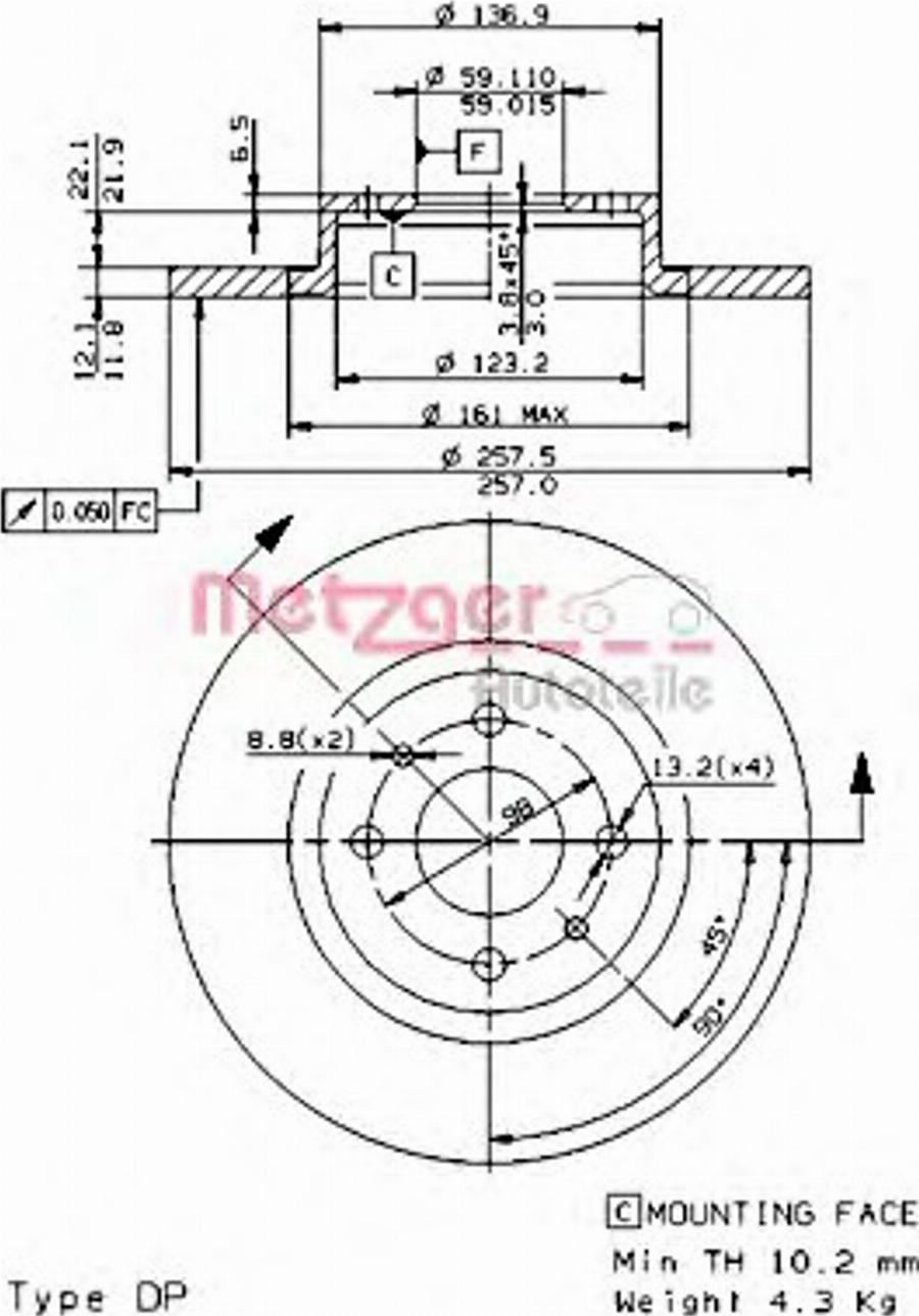 Metzger 14139E - Kočioni disk www.molydon.hr