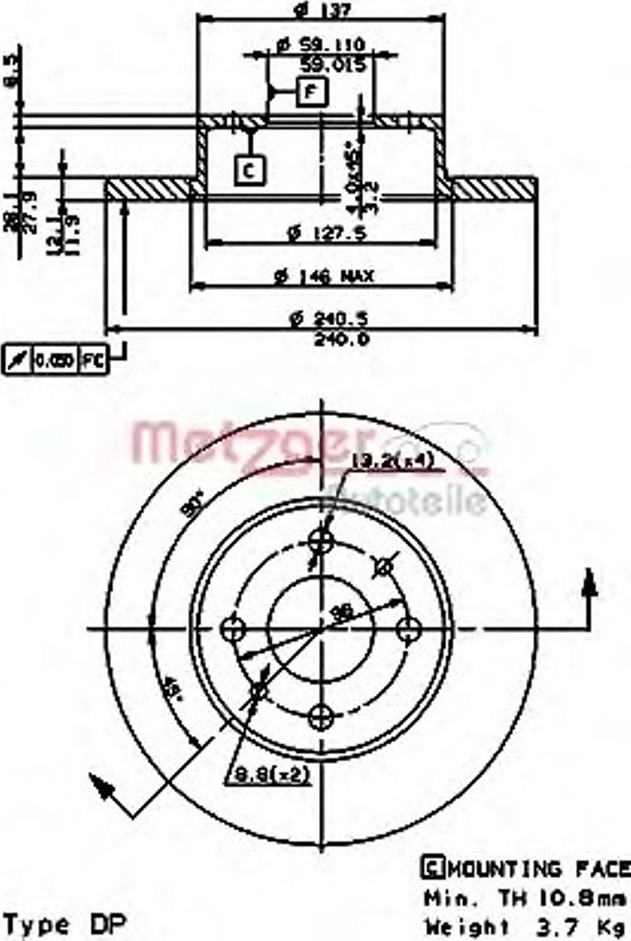 Metzger 14120E - Kočioni disk www.molydon.hr