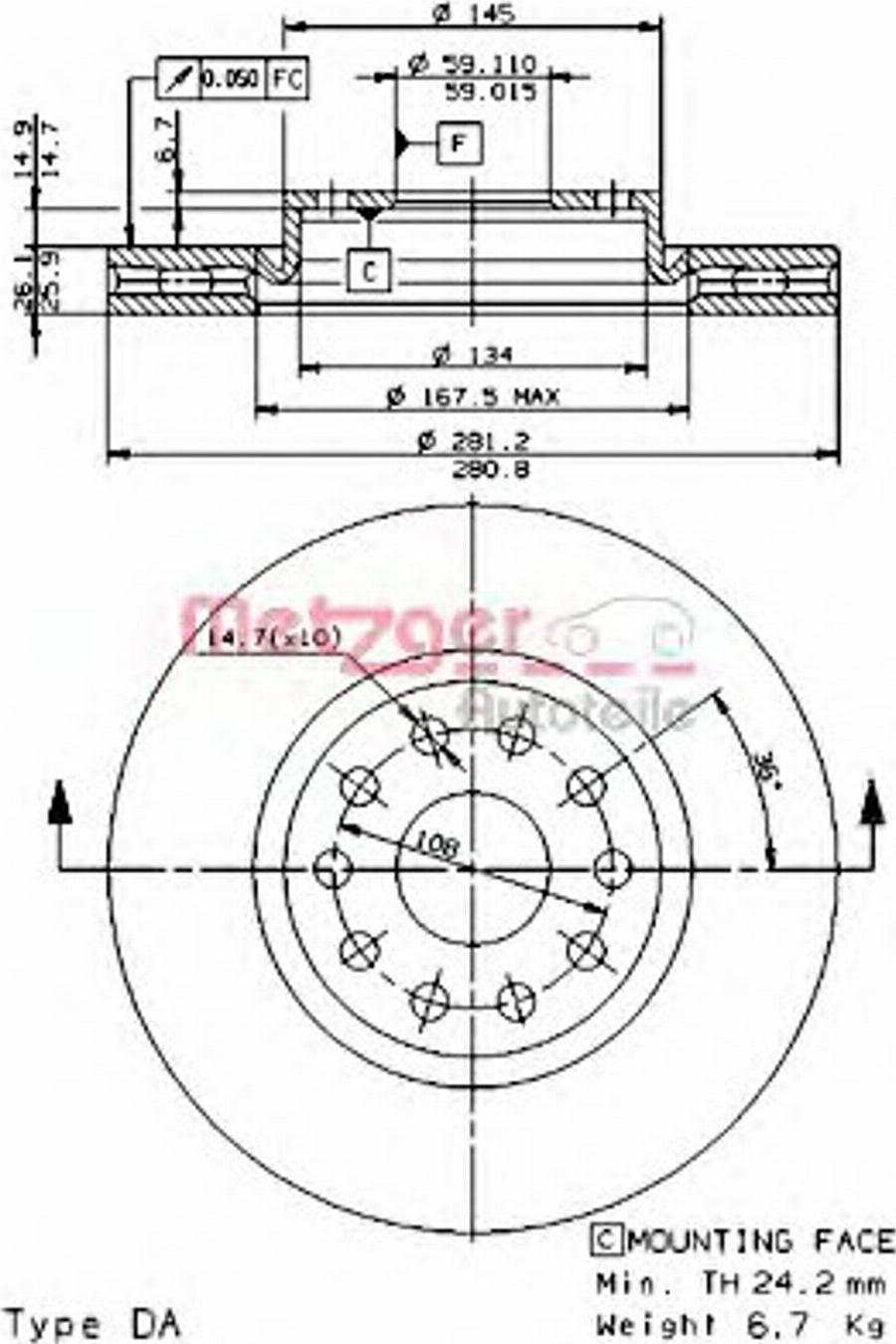 Metzger 24590 E - Kočioni disk www.molydon.hr