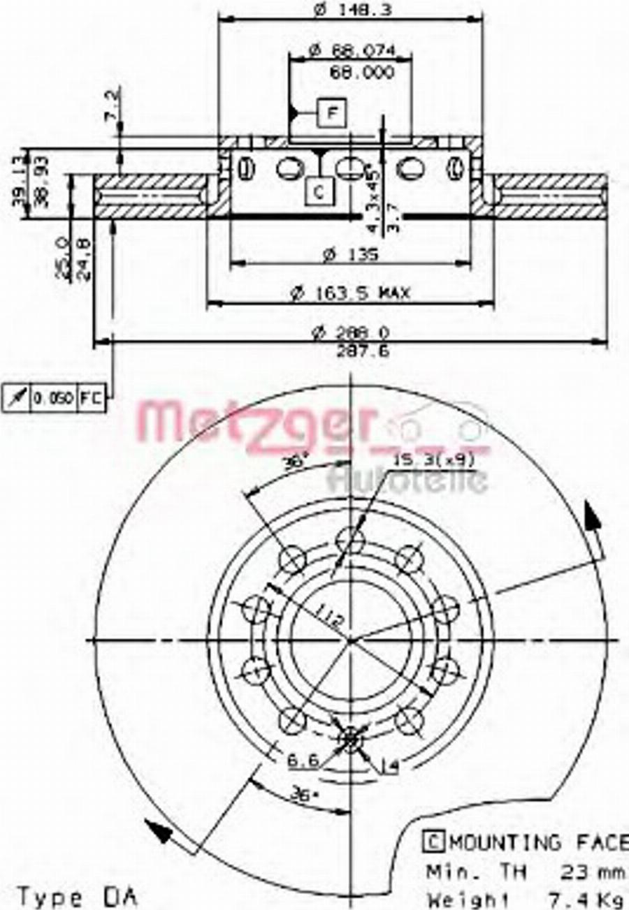 Metzger 25046V - Kočioni disk www.molydon.hr