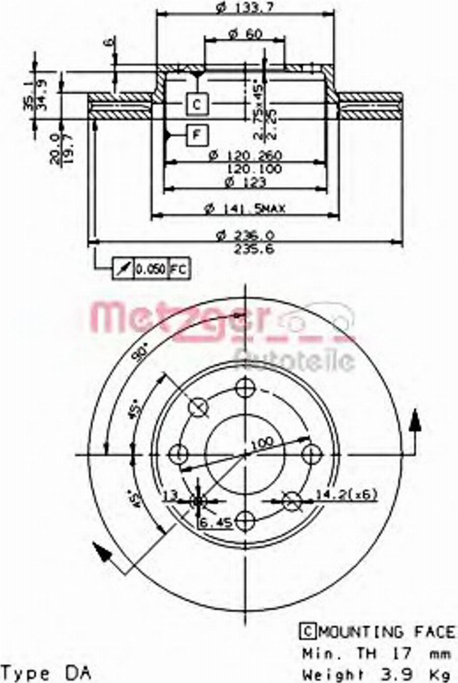 Metzger 20238E - Kočioni disk www.molydon.hr