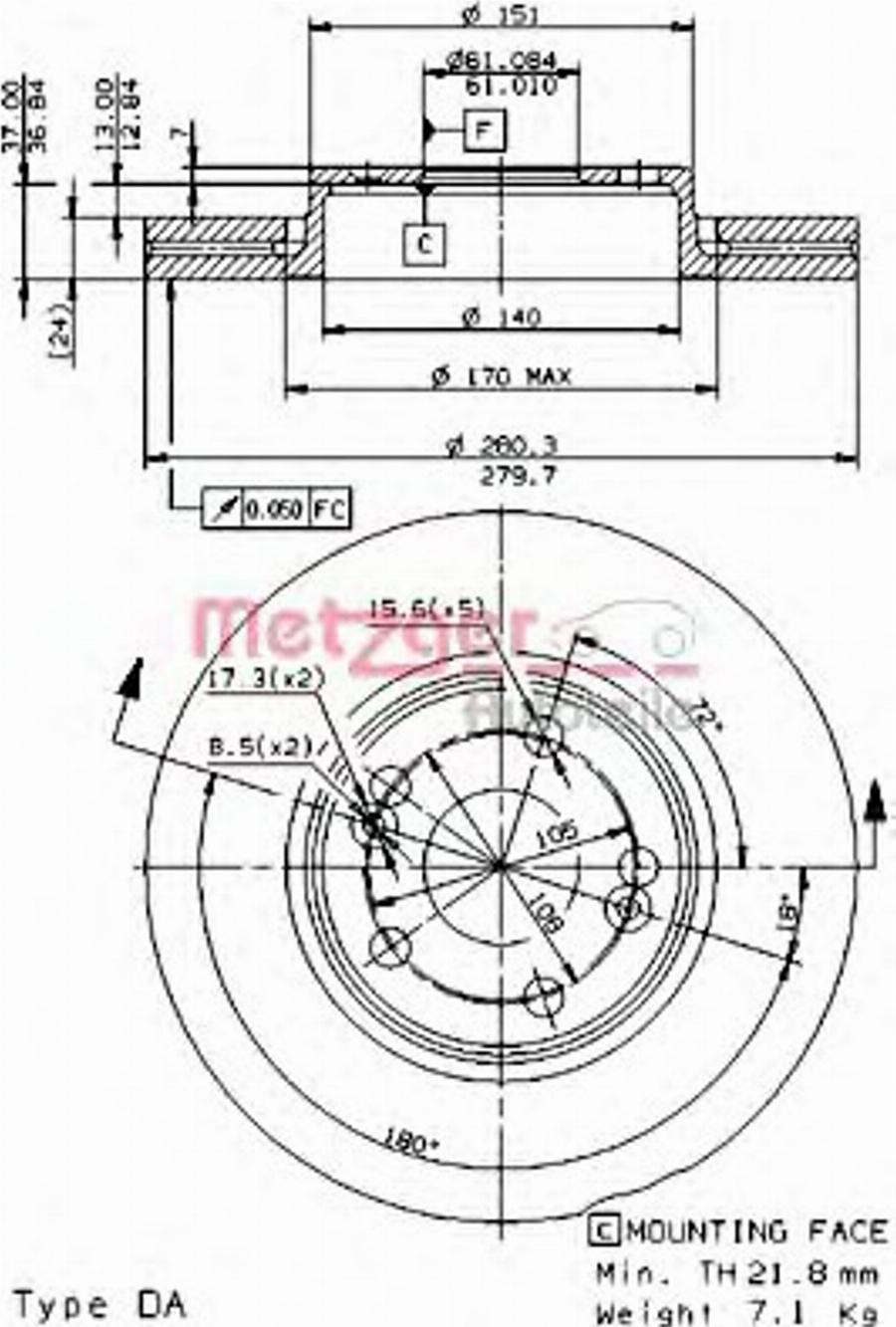 Metzger 22025E - Kočioni disk www.molydon.hr