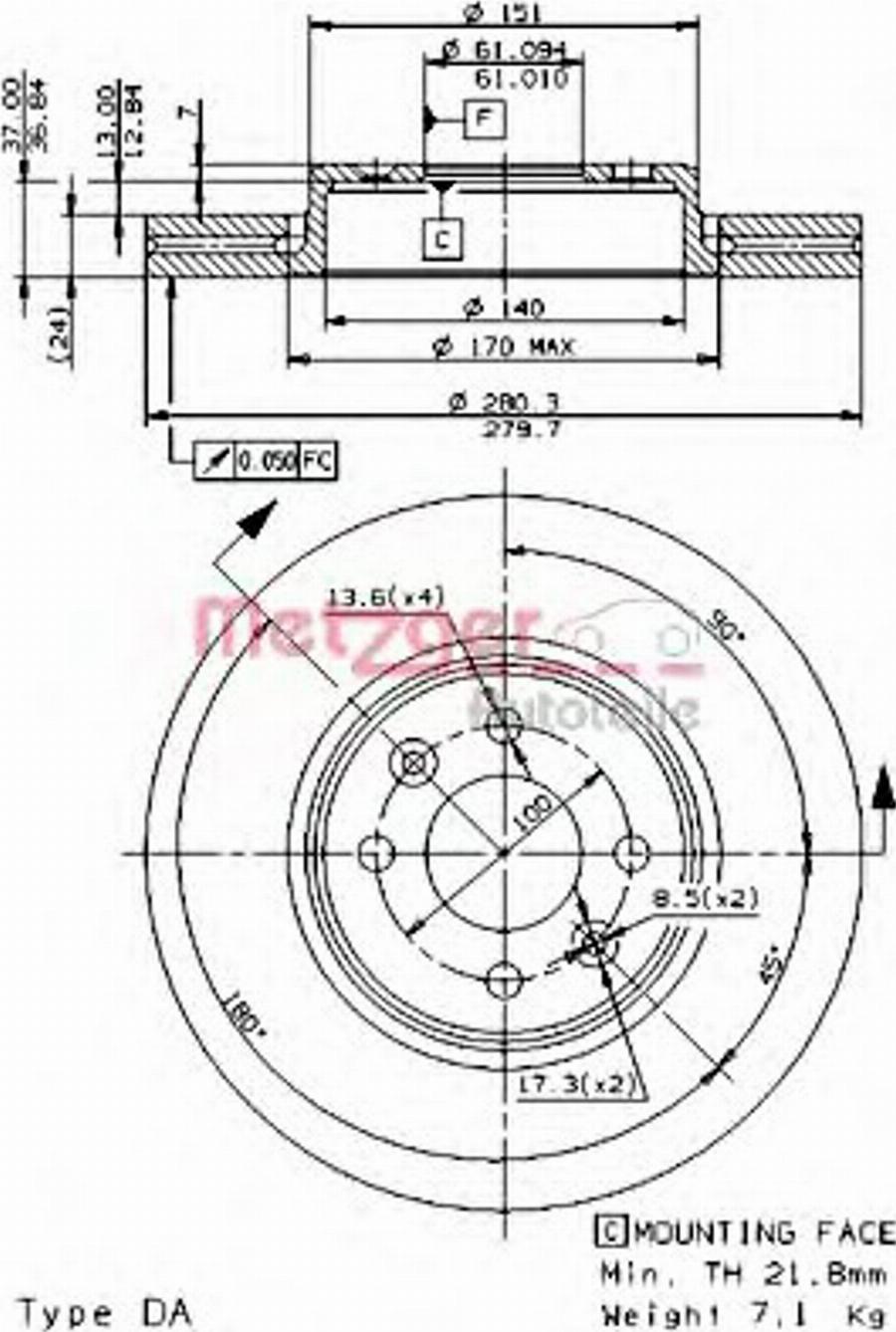 Metzger 22126V - Kočioni disk www.molydon.hr