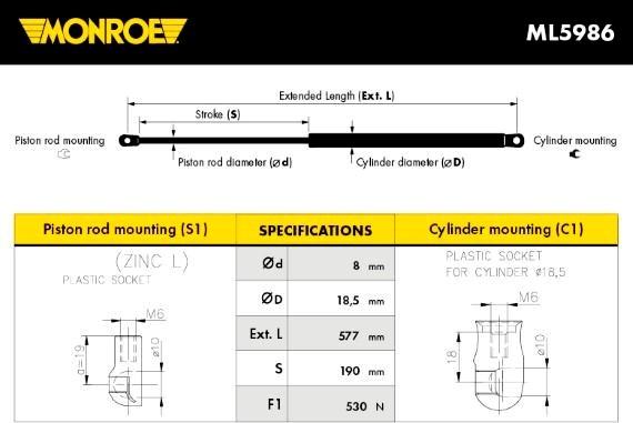 Monroe ML5986 - Plinski amortizer, prtljaznik/utovarni prostor www.molydon.hr