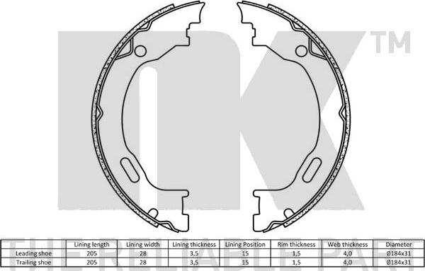 NK 2733689 - Komplet kočionih obloga, rucna kočnica www.molydon.hr