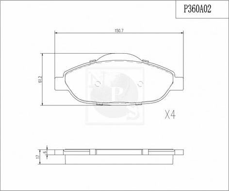 NPS P360A02 - Komplet Pločica, disk-kočnica www.molydon.hr