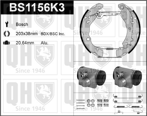 Quinton Hazell BS1156K3 - Komplet kočnica, bubanj kočnice www.molydon.hr