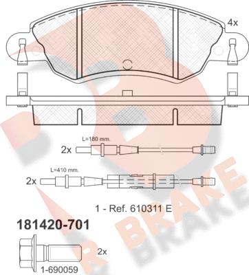 R Brake RB1420-701 - Komplet Pločica, disk-kočnica www.molydon.hr