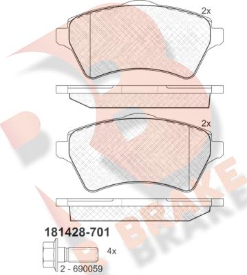 R Brake RB1428-701 - Komplet Pločica, disk-kočnica www.molydon.hr