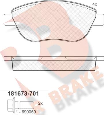 R Brake RB1673-701 - Komplet Pločica, disk-kočnica www.molydon.hr