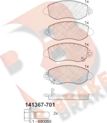 R Brake RB1367-701 - Komplet Pločica, disk-kočnica www.molydon.hr