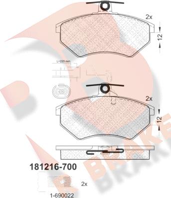 R Brake RB1216-700 - Komplet Pločica, disk-kočnica www.molydon.hr