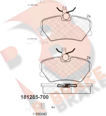 R Brake RB1285-700 - Komplet Pločica, disk-kočnica www.molydon.hr