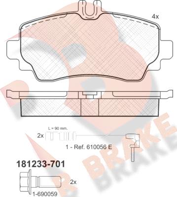 R Brake RB1233-701 - Komplet Pločica, disk-kočnica www.molydon.hr