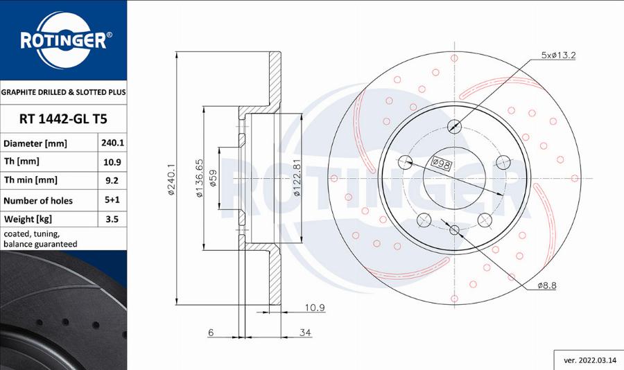 Rotinger RT 1442-GL T5 - Kočioni disk www.molydon.hr