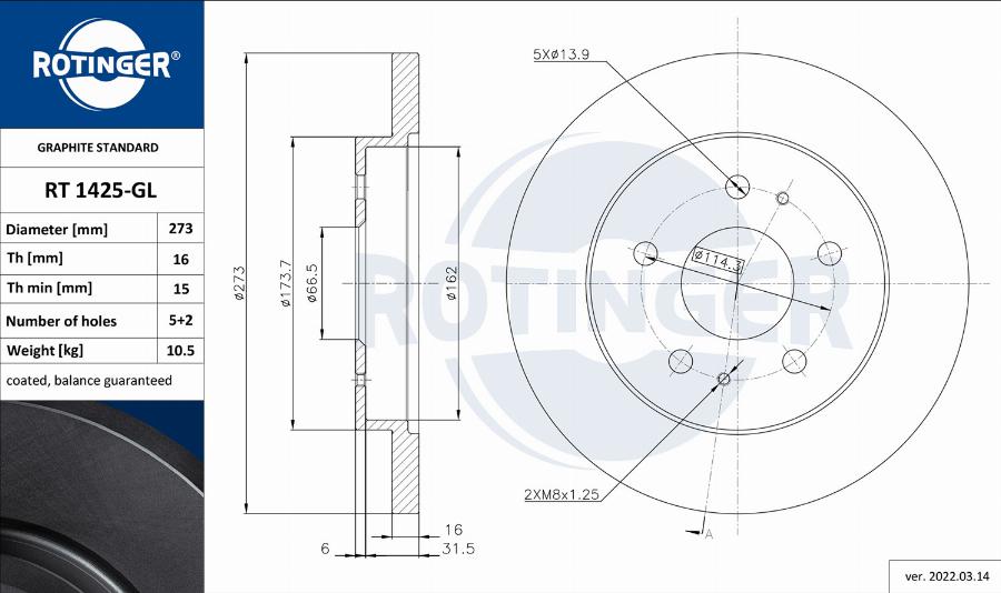 Rotinger RT 1425-GL - Kočioni disk www.molydon.hr