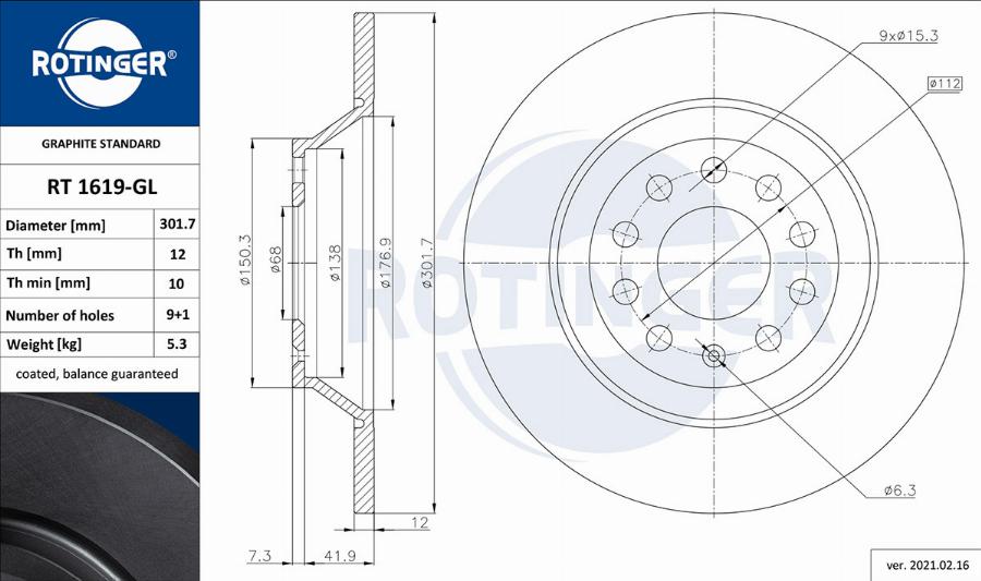 Rotinger RT 1619-GL - Kočioni disk www.molydon.hr