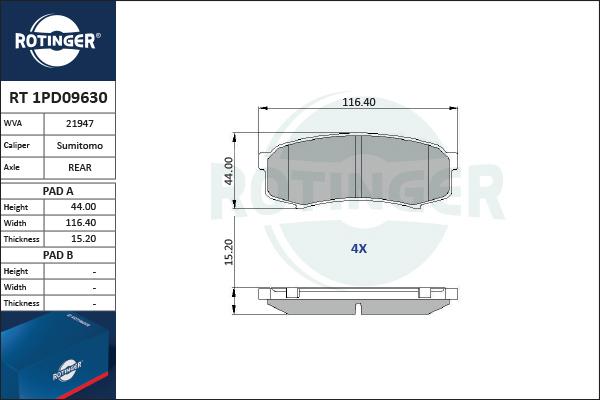 Rotinger RT 1PD09630 - Komplet Pločica, disk-kočnica www.molydon.hr