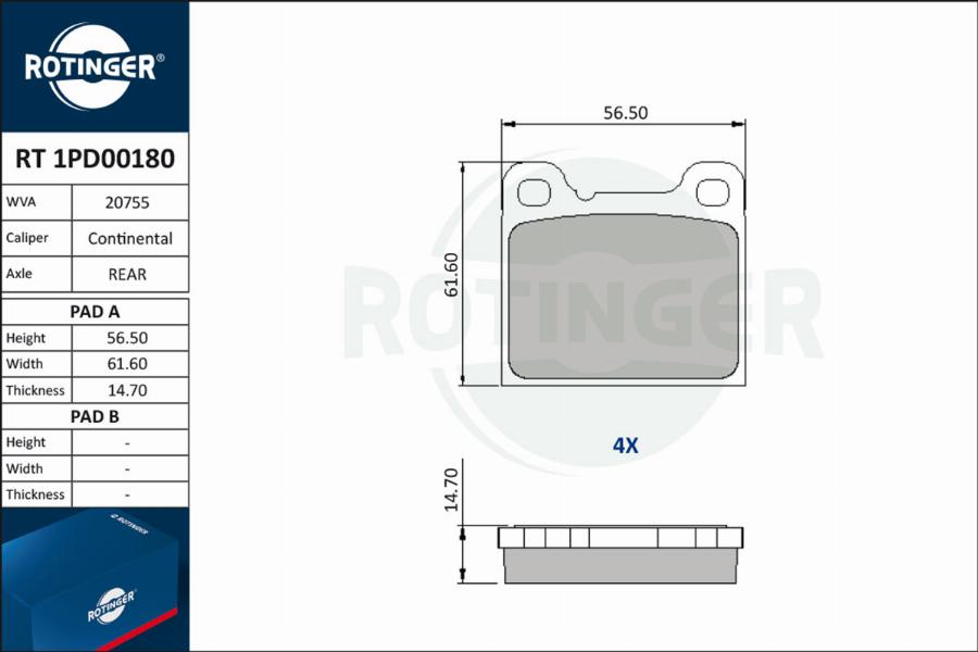 Rotinger RT 1PD00180 - Komplet Pločica, disk-kočnica www.molydon.hr