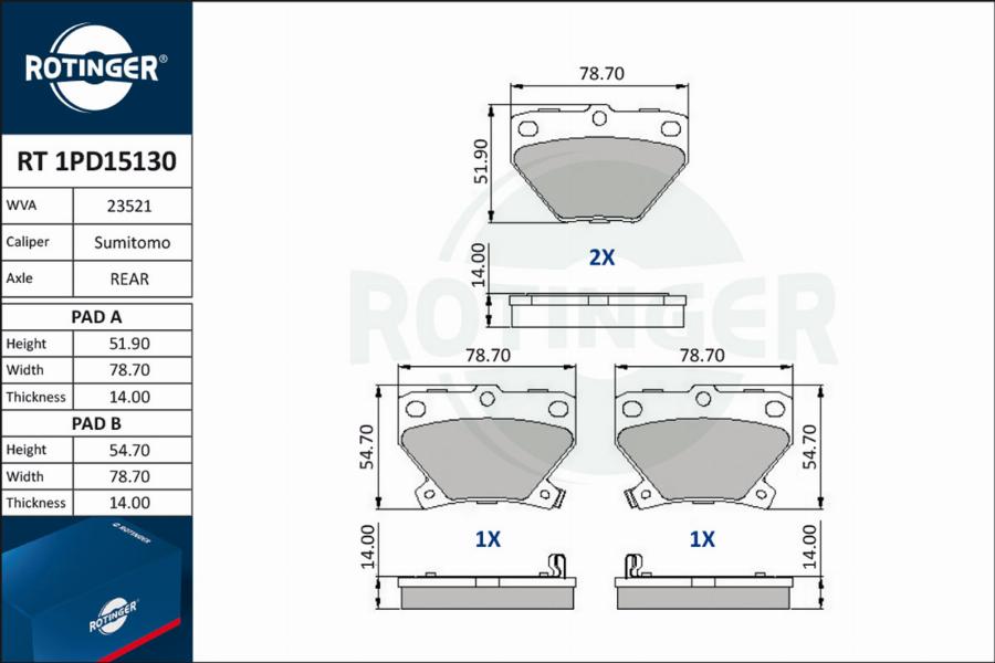 Rotinger RT 1PD15130 - Komplet Pločica, disk-kočnica www.molydon.hr