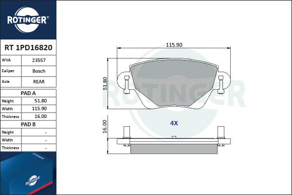 Rotinger RT 1PD16820 - Komplet Pločica, disk-kočnica www.molydon.hr