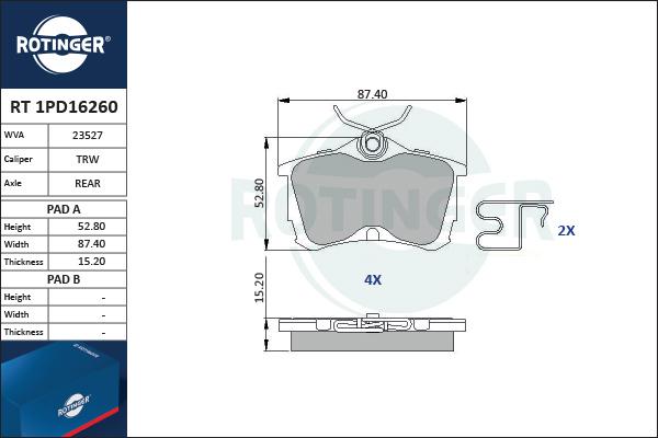 Rotinger RT 1PD16260 - Komplet Pločica, disk-kočnica www.molydon.hr