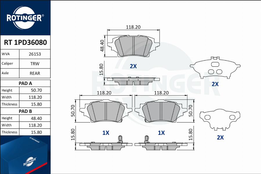 Rotinger RT 1PD36080 - Komplet Pločica, disk-kočnica www.molydon.hr