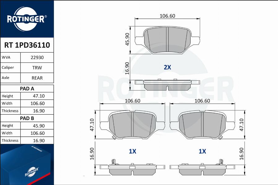 Rotinger RT 1PD36110 - Komplet Pločica, disk-kočnica www.molydon.hr