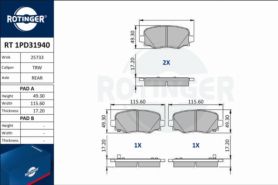 Rotinger RT 1PD31940 - Komplet Pločica, disk-kočnica www.molydon.hr