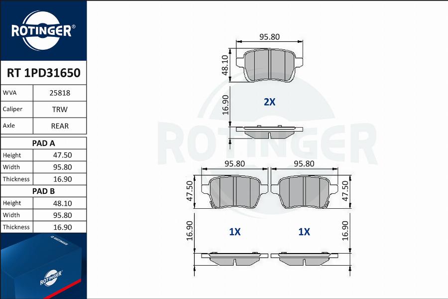 Rotinger RT 1PD31650 - Komplet Pločica, disk-kočnica www.molydon.hr