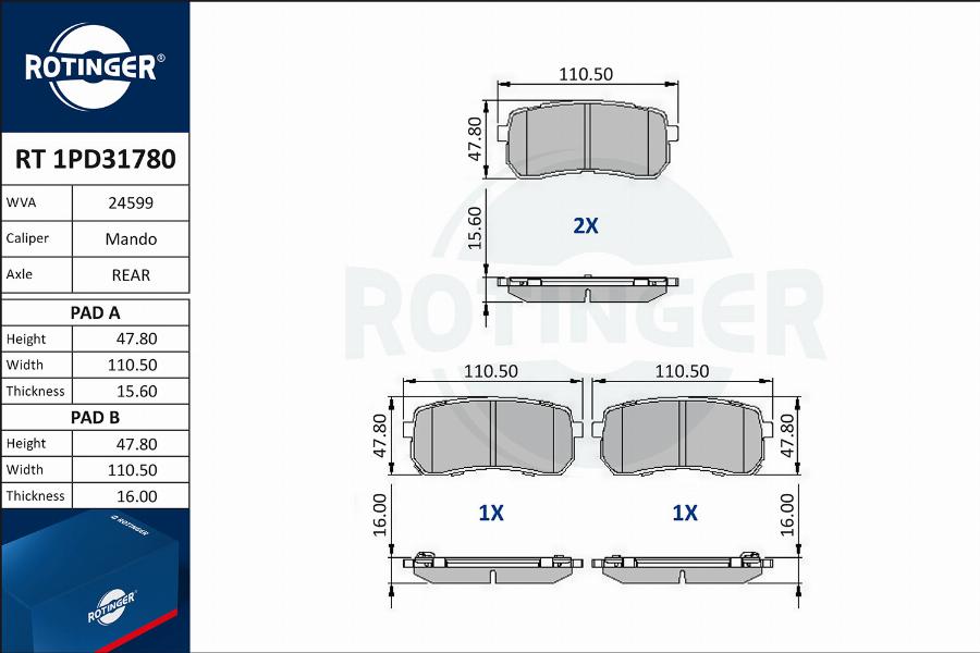 Rotinger RT 1PD31780 - Komplet Pločica, disk-kočnica www.molydon.hr