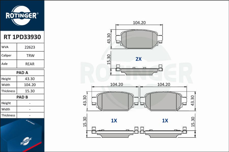 Rotinger RT 1PD33930 - Komplet Pločica, disk-kočnica www.molydon.hr