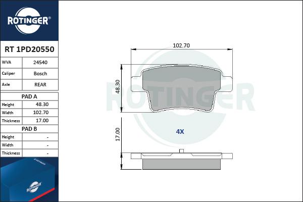 Rotinger RT 1PD20550 - Komplet Pločica, disk-kočnica www.molydon.hr